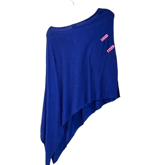 Chico's Womens Size S/M Blue Rayon Blend Light-weight Poncho FLAW - Picture 2 of 8